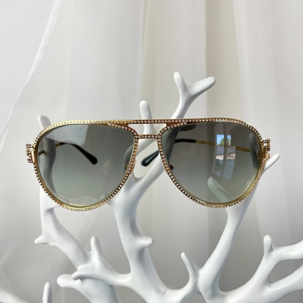 Versace Gold Crystal Aviator Sunglasses - Picture 4 of 12